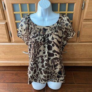 Nu Options Leopard Short Sleeve Studded Blouse Large Petite